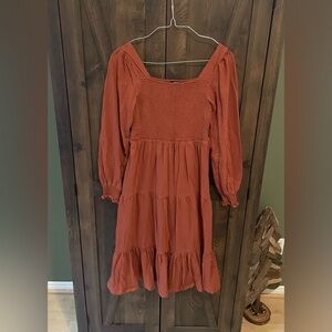 Boho Rust Orange Long Sleeved Cotton Dress